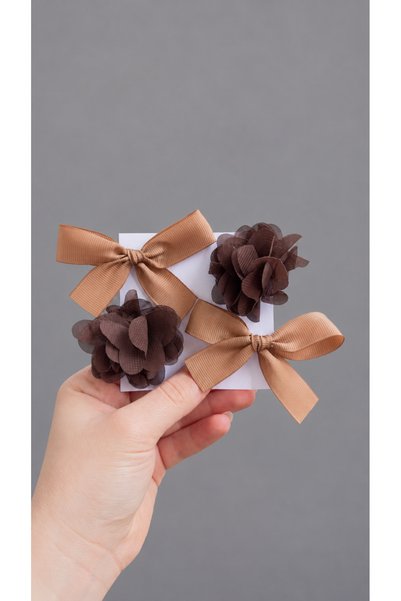 Toka Perisi Baby Girl Brown Flora Bow 4-Piece Buckle Set