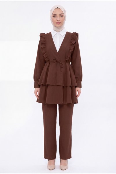 Modamorfo Set kimono cu fustă cu volane în față, cu șireturi și pantaloni cu ...