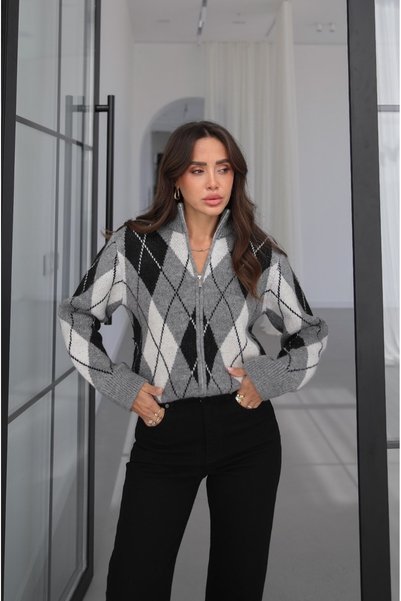 Havoş Gray Keyla Baklava Patterned Cardigan