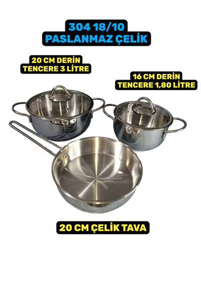 Akdeniz Linda 5 Parça 16-20 Cm Çelik Derin Tencere Çelik Tava Tencere Seti