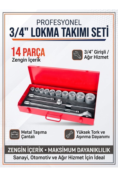GESTOR 3/4" 6 Köşe Ağır Lokma Anahtar Takımı 14 Parça