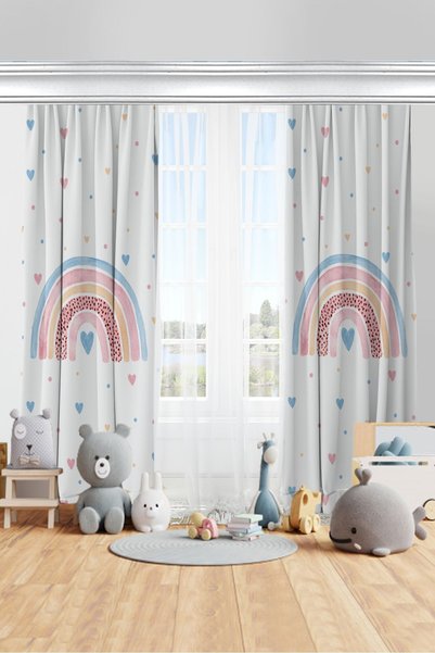 CAPRİCE HALI Soft Renkli Gökkuşaklı Çift Kanatlı Çocuk Odası Fon Perde