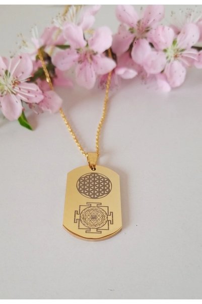 Anatolia Yaşam Çiçeği Sembolü Ve Sri Yantra Sembolü Sayı Sekanslı Çelik Kolye