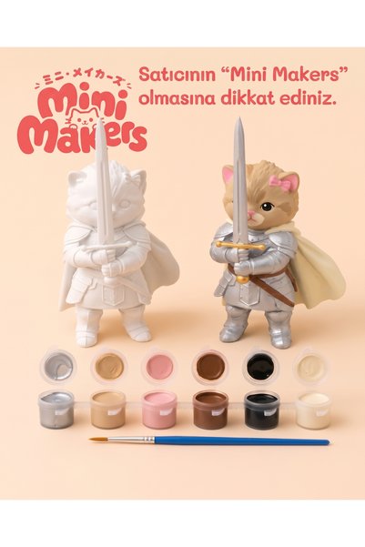 mini makers Knight Cat Şövalye Kedi 3D Figür Boyama Seti - Kendin Yap (DIY) H...