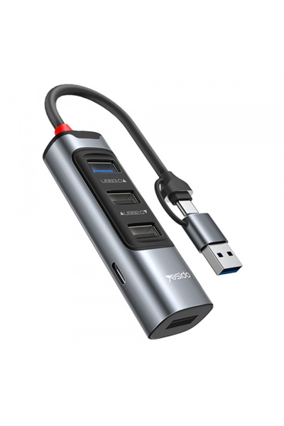 Yesido Hub USB / USB-C HB20, 5 în 1, Gri
