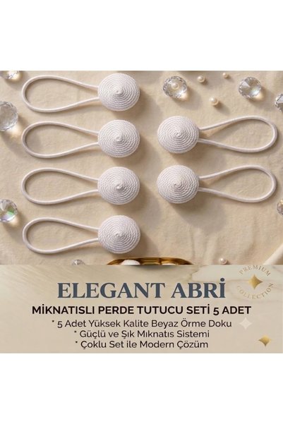 FEDA İSTANBUL Magnetic Curtain Tulle Latch 5 Pieces Thread Wrapped Round