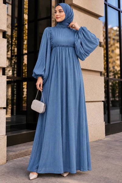 Neva Style Rochie Hijab Lavandă cu Mâneci Balon 70301LV