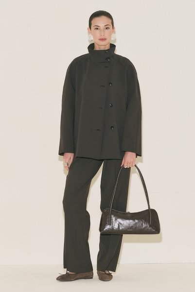 Manuka Henna High Collar Trench Coat Brown