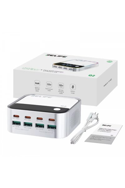 Relife Incarcator Statie Relife Q2, 120W, 5A, 4 x USB-A - 4 x USB-C, Argintiu