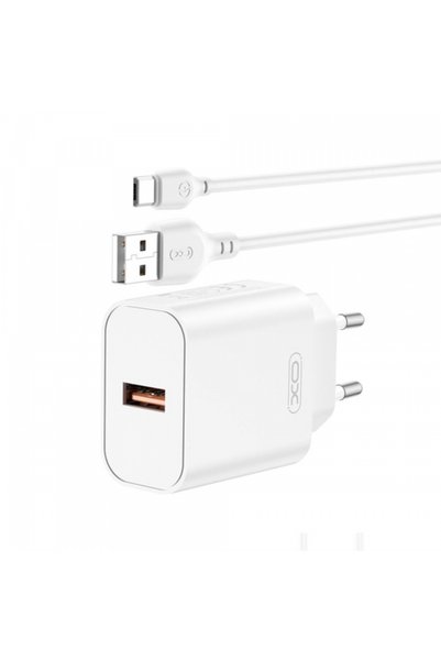 XO Design Incarcator Retea Cu Cablu USB-C CE33, 18W, 3A, 1 x USB-A, Alb