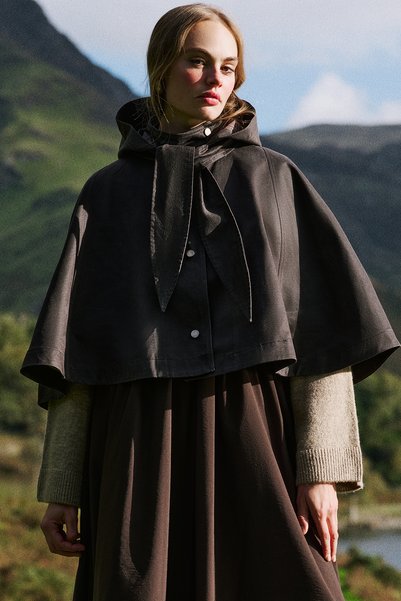 Manuka Coated Fabric Hooded Cape Brown