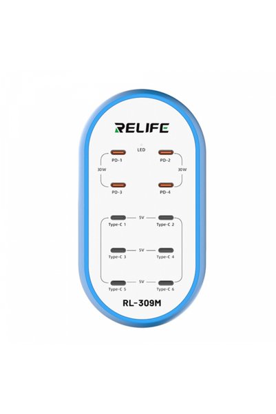 Relife Incarcator Statie RL-309M, 72W, 10 x USB-C, Albastru