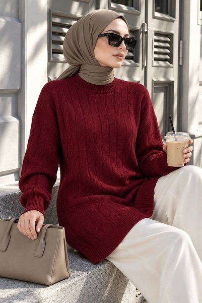 N.S NEVA STYLE سترة تونيك محبوكة بتفاصيل شبكية من قماش فيشين تيسيدور 8263VSN