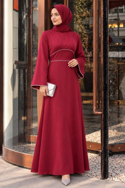 N.S NEVA STYLE Satin Red Hijab Evening Dress 61592K