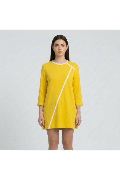 ZIFA سلسلة الذهب الفاخرة |   تونيك نسائي فاخر بياقة دائرية وخطوط متقاطعة - مت...
