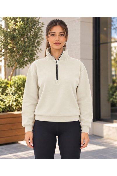 Maison La Femme Women's zip-up crewneck sweatshirt