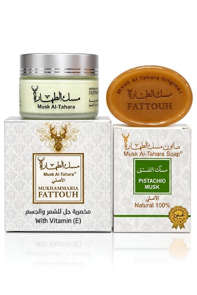 MUSK AL TAHARA صابون الفستق والمسك للمناطق الحساسة والجسم 50 جرام + كريم معطر...