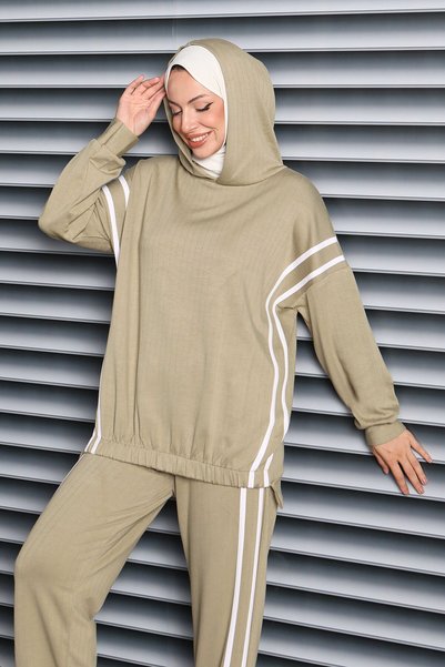 TOFİSA Stripe Detailed Modal Double Suit Khaki - 27710