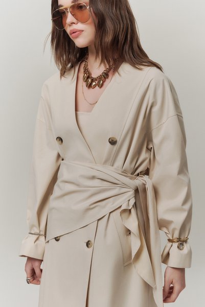 Manuka Shawl-Detail Design Trench Coat Cream