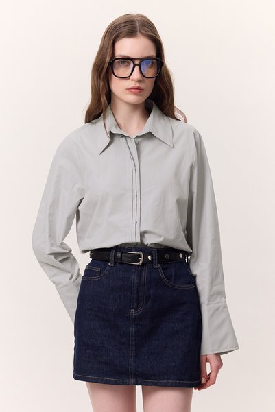 Manuka Fitted Shirt with Ribbed Detail Ice Blue