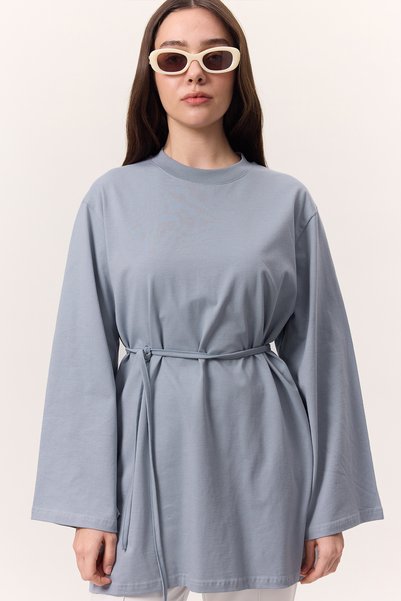 Manuka BAĞLAMA DETAYLI OVERSIZE TSHIRT MAVİ