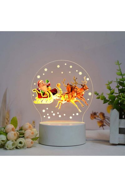 OEM Lampa de veghe LED 3D cu Mos Craciun si sania cu reni - cadou si decorati...