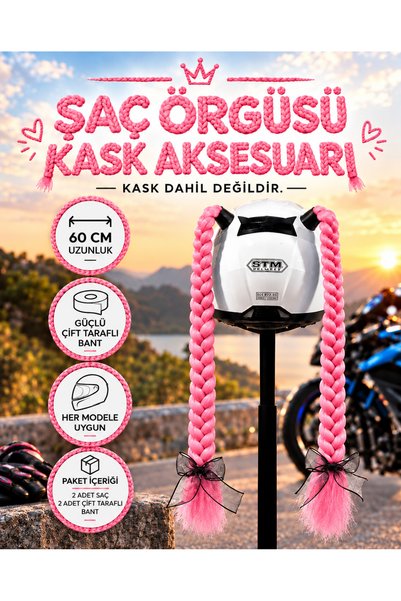 Butik Motor & Motosiklet Pembe Çift Örgü Saç Kask Dış Aksesuar