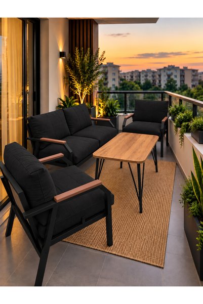 UFUK HOME Linda 211 Masalı SİYAH Fermuarlı Bahçe Balkon Takımı, Cafe, Salon- ...