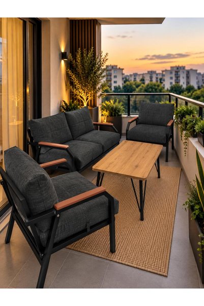 UFUK HOME Linda 211 Masalı ANTRASİT Fermuarlı Bahçe Balkon Takımı, Cafe, Salo...