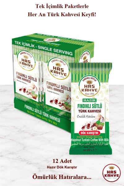 Has Kahve Has Single Drink Hazelnut Milk Turkish Coffee 12 pcs * 20 gr