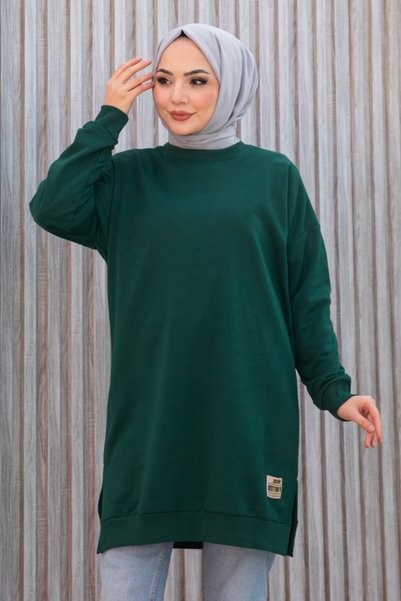 TOFİSA Emblem Slit Detailed Vortex Tunic Emerald - 27952-Zumrut