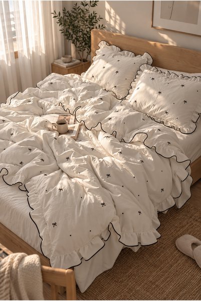 BESTİNA GOLD Set de lenjerie de pat din bumbac cu volane, pentru o persoană, ...