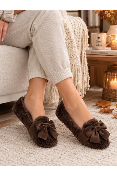 CICIKIZ A Pair of Slippers with a Pom-Pom on the Outside, a Bow Tie Design, a...