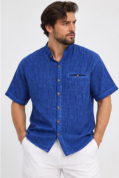 Heaven Ephesus Men’s Shirt - Mandarin Collar Shirt - Short-Sleeve Shirt - Men...
