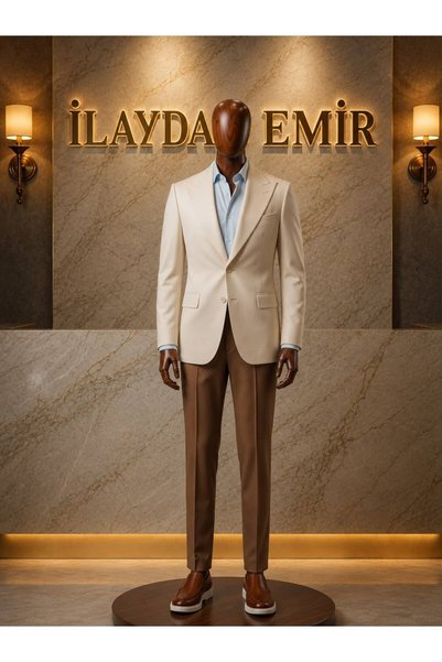 ilayda emir Men's Premium Combination |   Slim Fit Cream Blazer Jacket, Light...