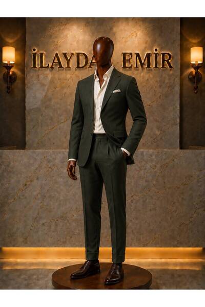 ilayda emir Men's Slim Fit Green Suit |   Premium Classic Business Groom Suit...