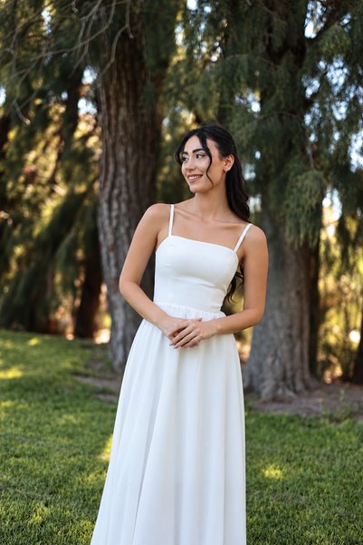 berissima bride Liora Askılı Straplez Kloş Şifon Nikah Elbisesi, Dış Çekim El...