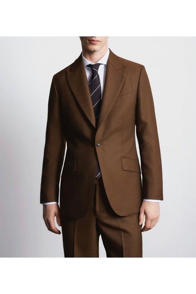 ilayda emir Dark Coffee Blazer, Slim Fit, Notched Lapel, Buttoned, 6 Drop, Me...