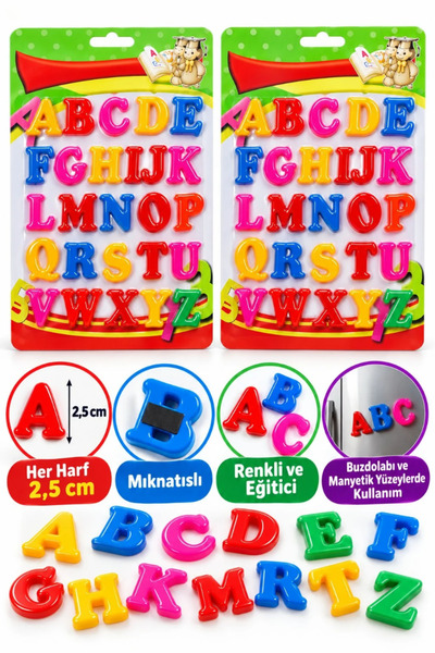 Glanart 2 paket mıknatıslı manyetik harfler toplam 52 parça