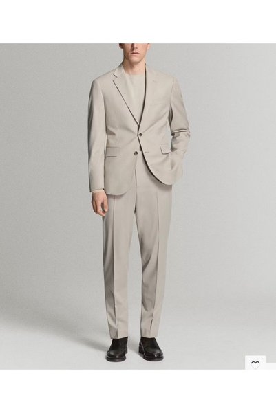 ilayda emir Light Beige Blazer, Slim Fit, Notched Lapel, 2 Buttons, 6 Drop, M...