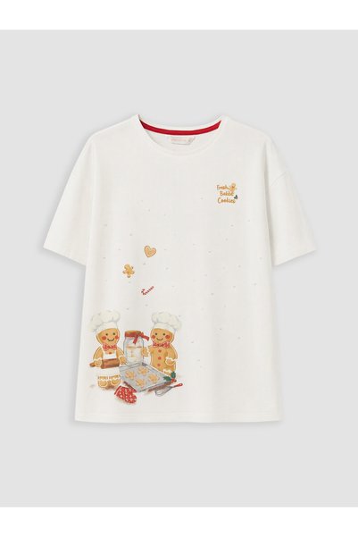 LC Waikiki LCW DREAM Ecru Jersey Printed Short-Sleeve Women's Pajama Top—The ...