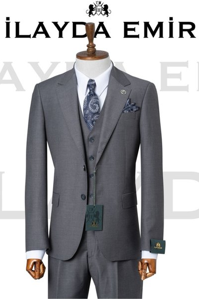 ilayda emir Classic Men Y Vest Set 3 Piece Suit Gray