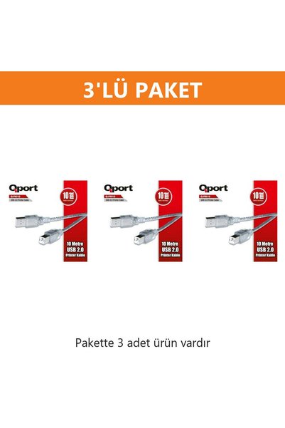 Qport Q-PR10 USB 2.0 10M YAZICI KABLOSU 3'lü Paket