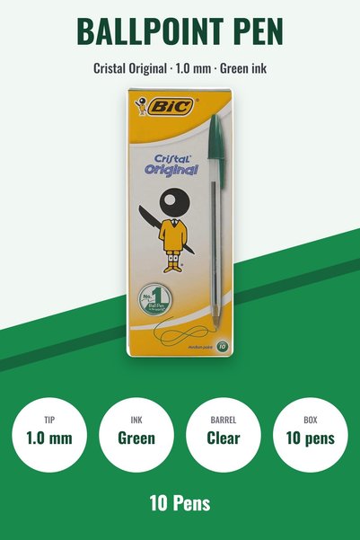 Bic طقم أقلام كريستال بول بوينت، 10 قطع، حجم 1.0 مم، لون أخضر