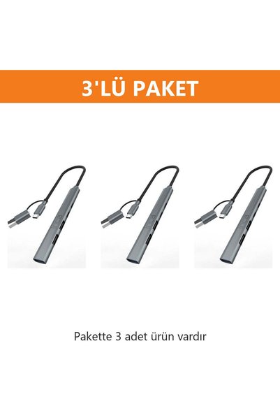 Inca IUTP-06T USB 3.0 TYPE-C 3.1 HUB 1 X USB 3.0 +2 X USB+TYPE-C+PD100W 2.0 ALUMINYUM KAS 3'lü Paket