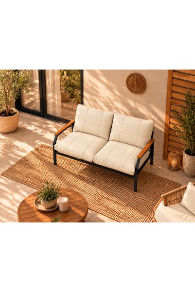 UFUK HOME 2'li Koltuk KREM Bahçe Mobilyası Bahçe Takımı Metal Balkon Takımı Ç...