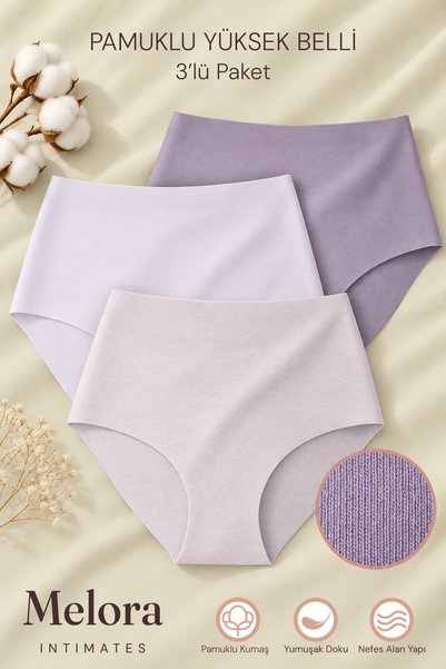 Melora Intimates Pamuklu Lazer Kesim Yüksek Bel 3'lü Kadın Külot