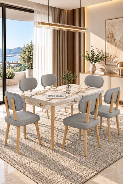 UZMHOME Asır Yemek Masası Mutfak Masa Takımı,Yemek Masası Açılabilir Masa 6 S...