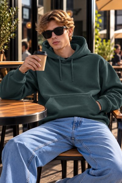 CLAW UP WORK Standart Kalıp Basic Kapüşonlu Cepli Haki Sweatshirt