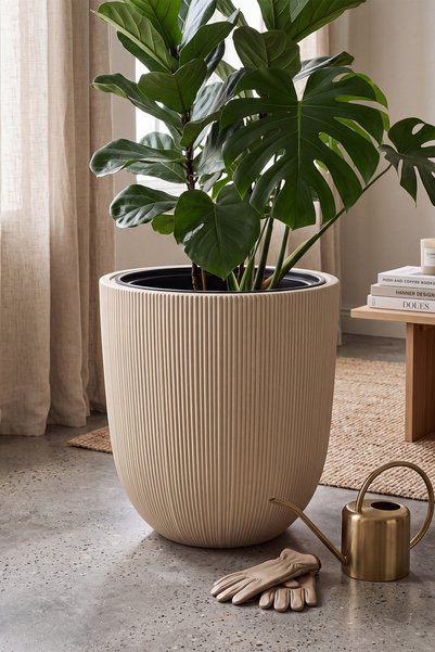 TEMMUZ HOME Palmiye Büyük Boy Çiçek Saksısı ve İç Haznesi | 30 L Dış + 16 L A...